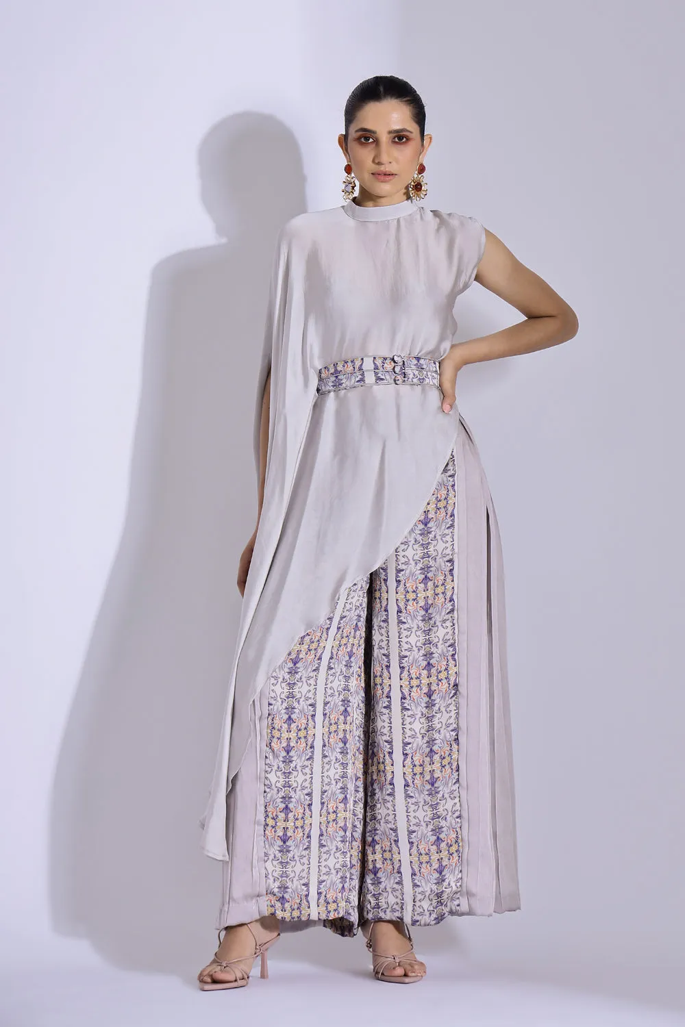 Asymmetric Top And Side Pleated Pants