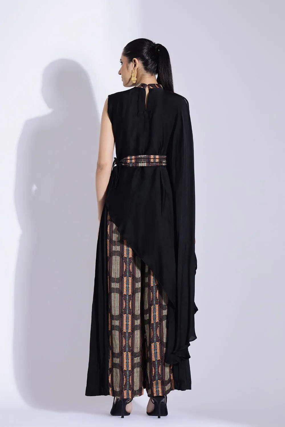 Asymmetric Top And Side Pleated Pants