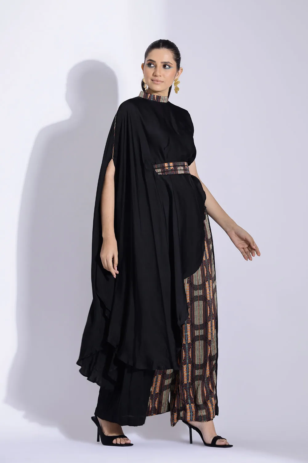 Asymmetric Top And Side Pleated Pants