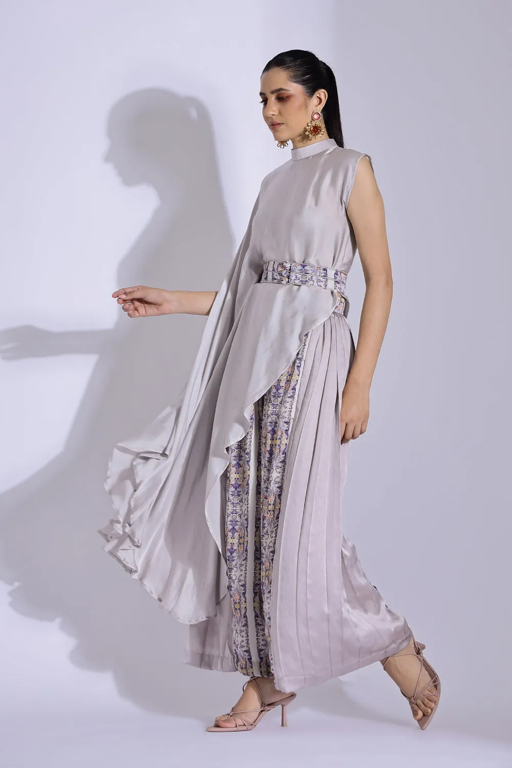 Asymmetric Top And Side Pleated Pants