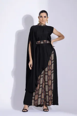 Asymmetric Top And Side Pleated Pants