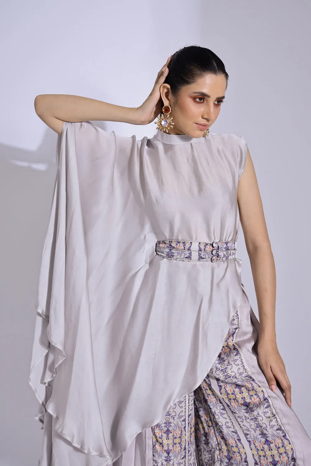 Asymmetric Top And Side Pleated Pants