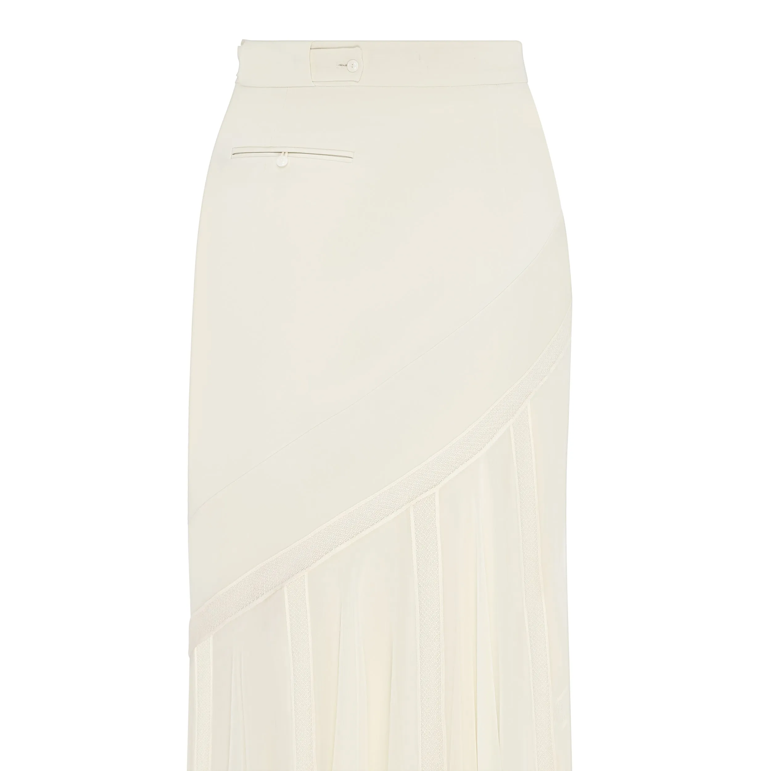 Asymmetrical Lace-Panelling Maxi Skirt in Viscose and Silk Chiffon
