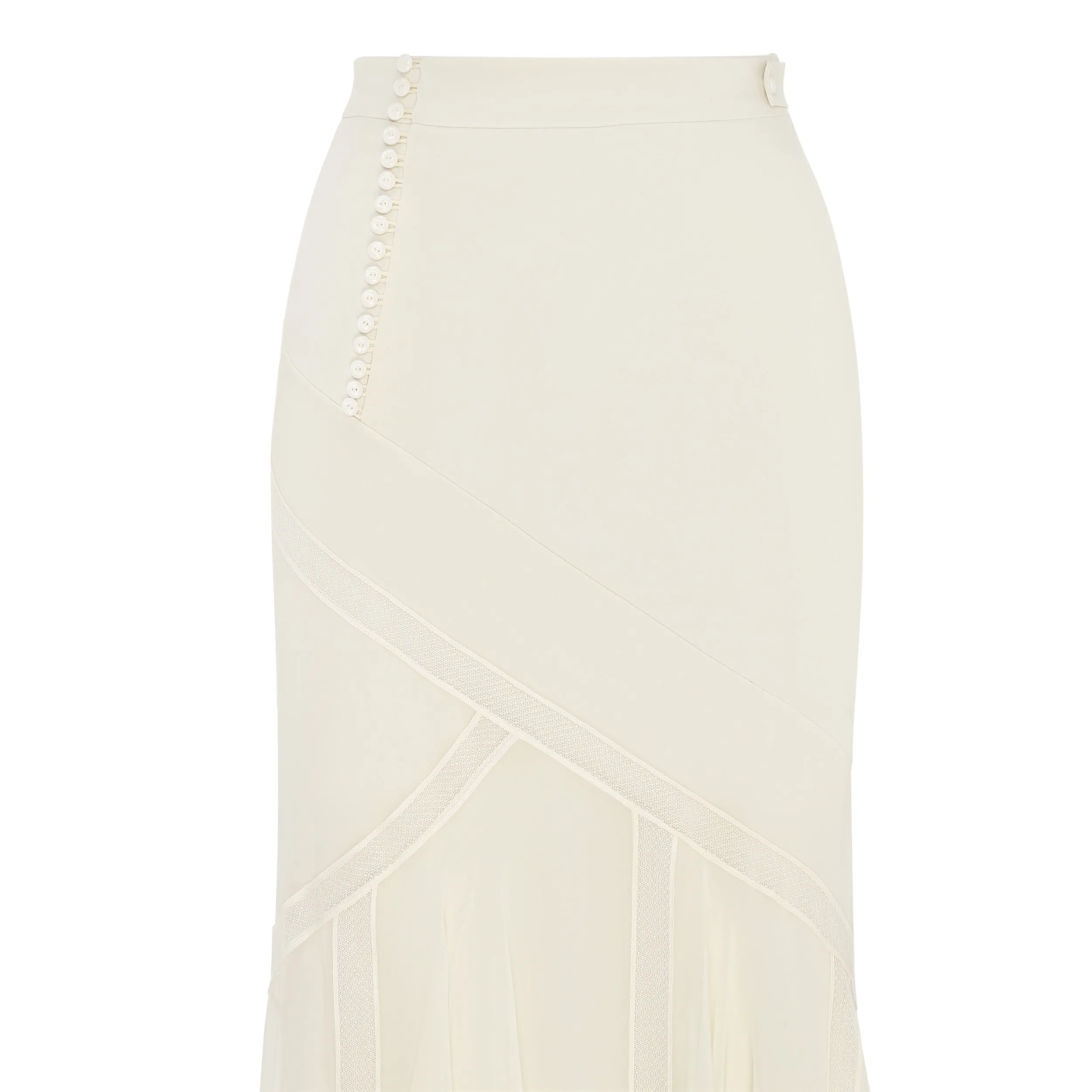 Asymmetrical Lace-Panelling Maxi Skirt in Viscose and Silk Chiffon