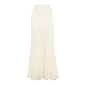 Asymmetrical Lace-Panelling Maxi Skirt in Viscose and Silk Chiffon