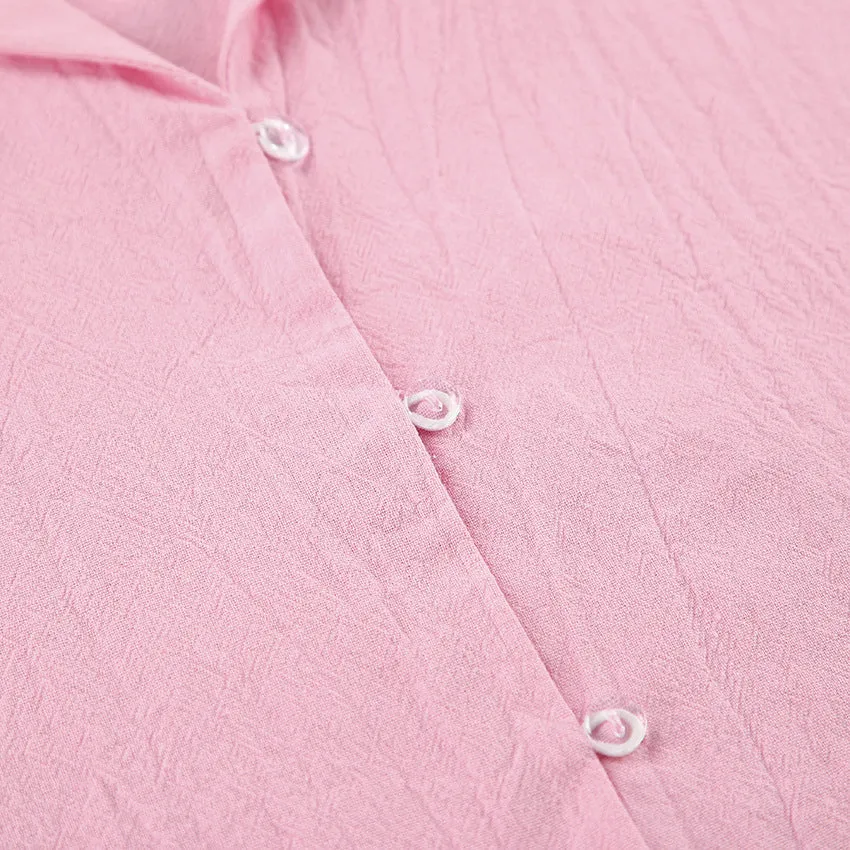 Autumn Pink Cotton Long Sleeve Shorts Ruffled Pajamas Sets