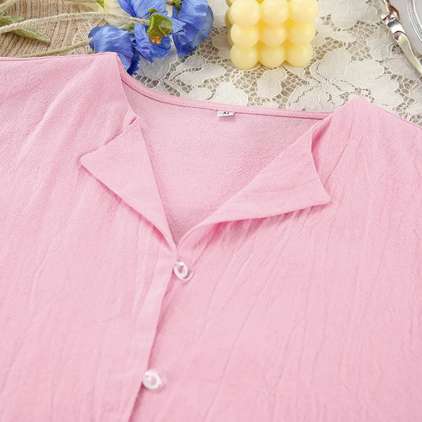 Autumn Pink Cotton Long Sleeve Shorts Ruffled Pajamas Sets