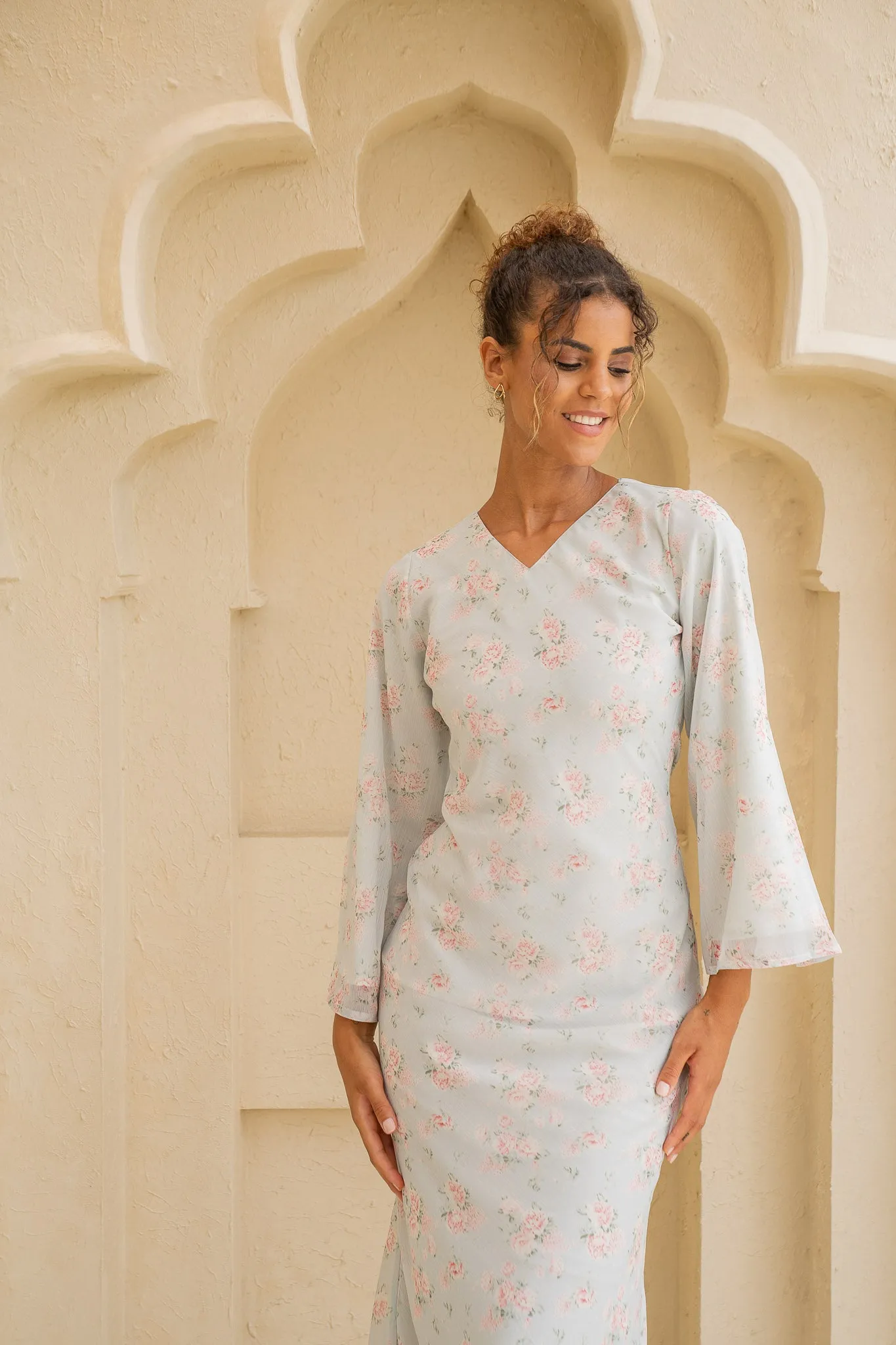 Baby Blue Floral Belted Maxi Dress