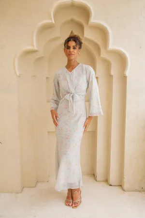 Baby Blue Floral Belted Maxi Dress