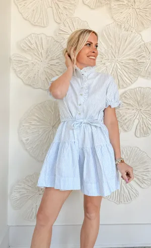 Baby Blue Striped Ruffle Mini