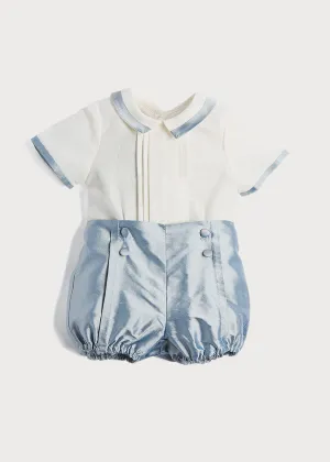Baby Boy Celebration Blue Silk Bloomers and Linen Shirt Set (12mths-4yrs)