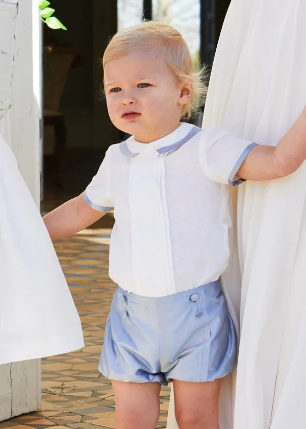 Baby Boy Celebration Blue Silk Bloomers and Linen Shirt Set (12mths-4yrs)