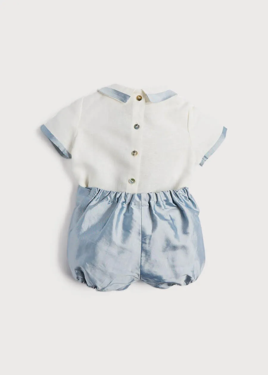 Baby Boy Celebration Blue Silk Bloomers and Linen Shirt Set (12mths-4yrs)