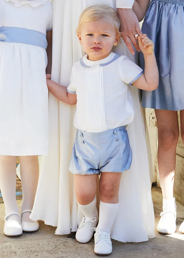Baby Boy Celebration Blue Silk Bloomers and Linen Shirt Set (12mths-4yrs)
