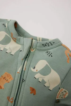Baby Boy Newborn Safari Printed Long Sleeve Jumpsuit