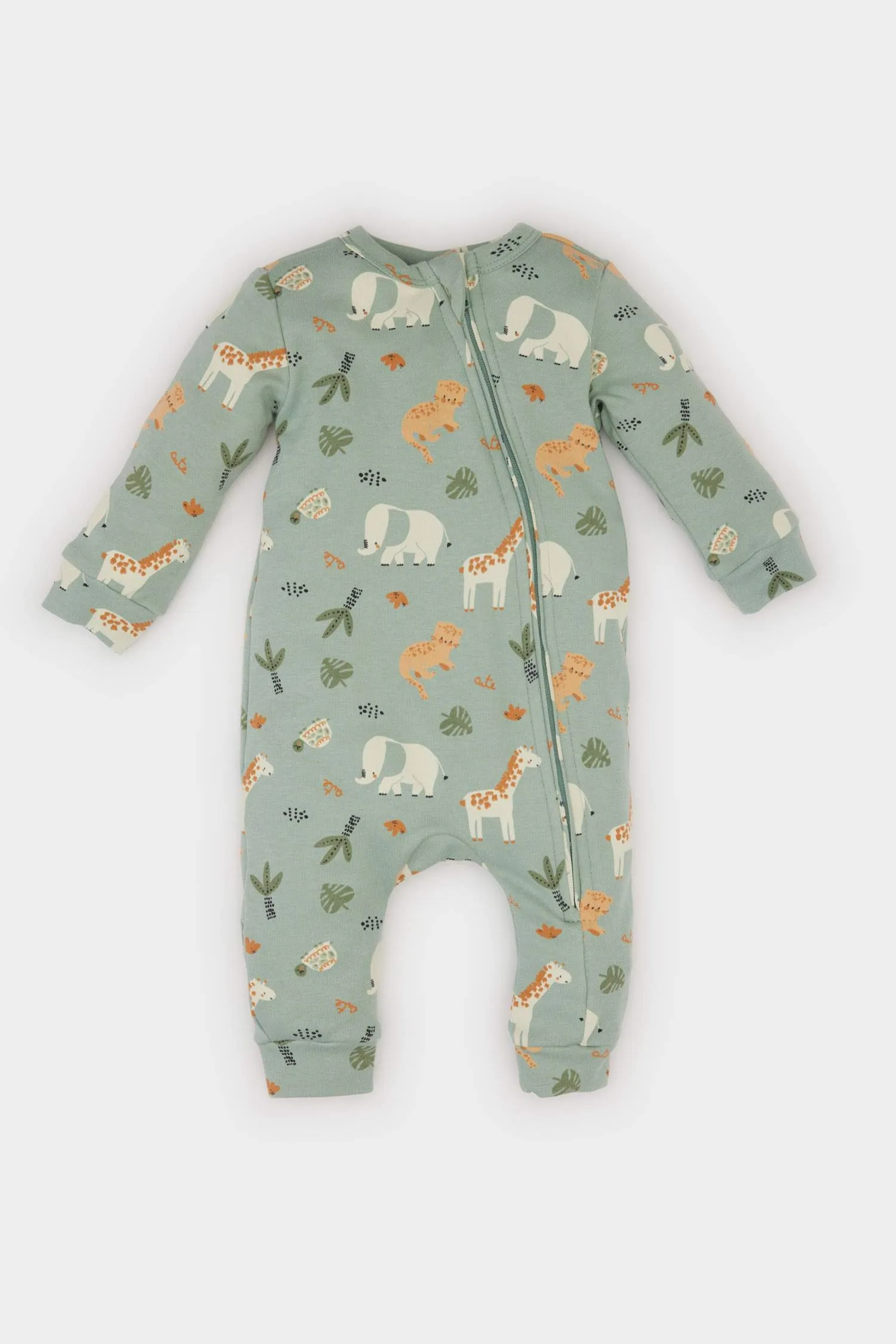 Baby Boy Newborn Safari Printed Long Sleeve Jumpsuit