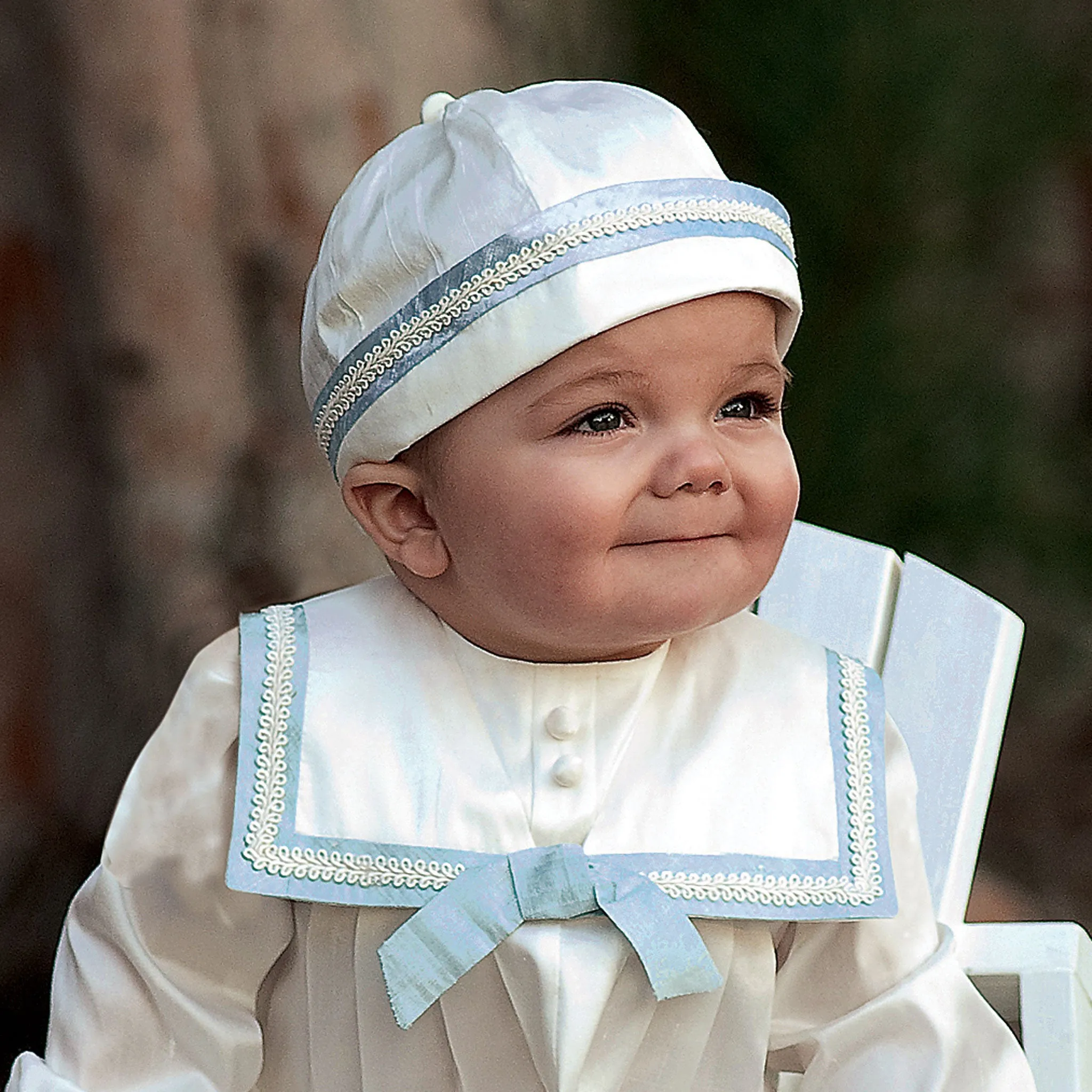 Baby Boy Silk Christening Romper and Hat Ivory - Sarah Louise 002238