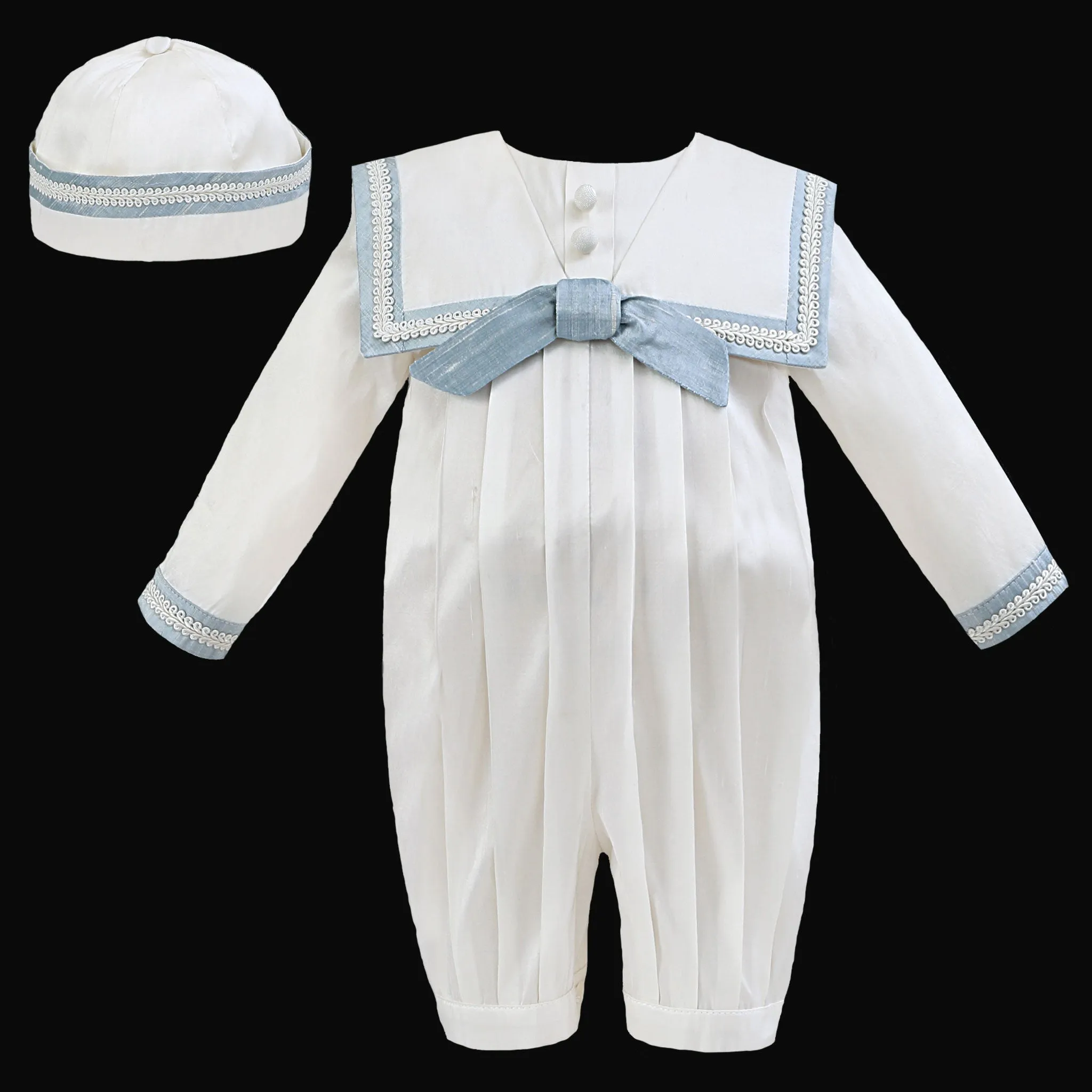 Baby Boy Silk Christening Romper and Hat Ivory - Sarah Louise 002238