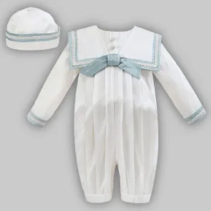 Baby Boy Silk Christening Romper and Hat Ivory - Sarah Louise 002238