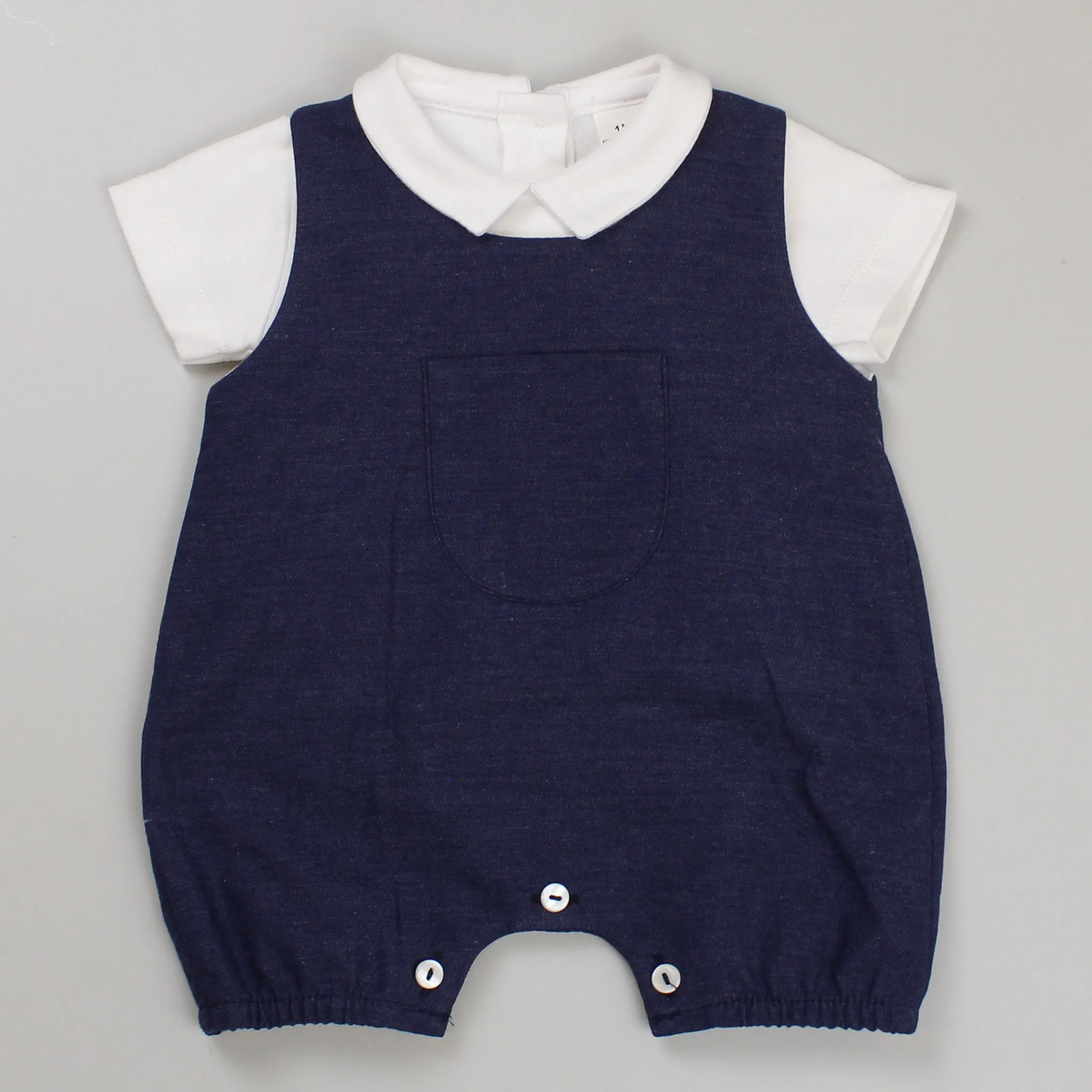 Baby Boys 2 Piece Outfit - Romper and White Shirt - Navy