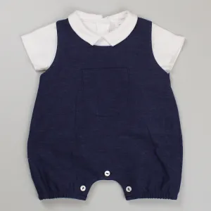 Baby Boys 2 Piece Outfit - Romper and White Shirt - Navy