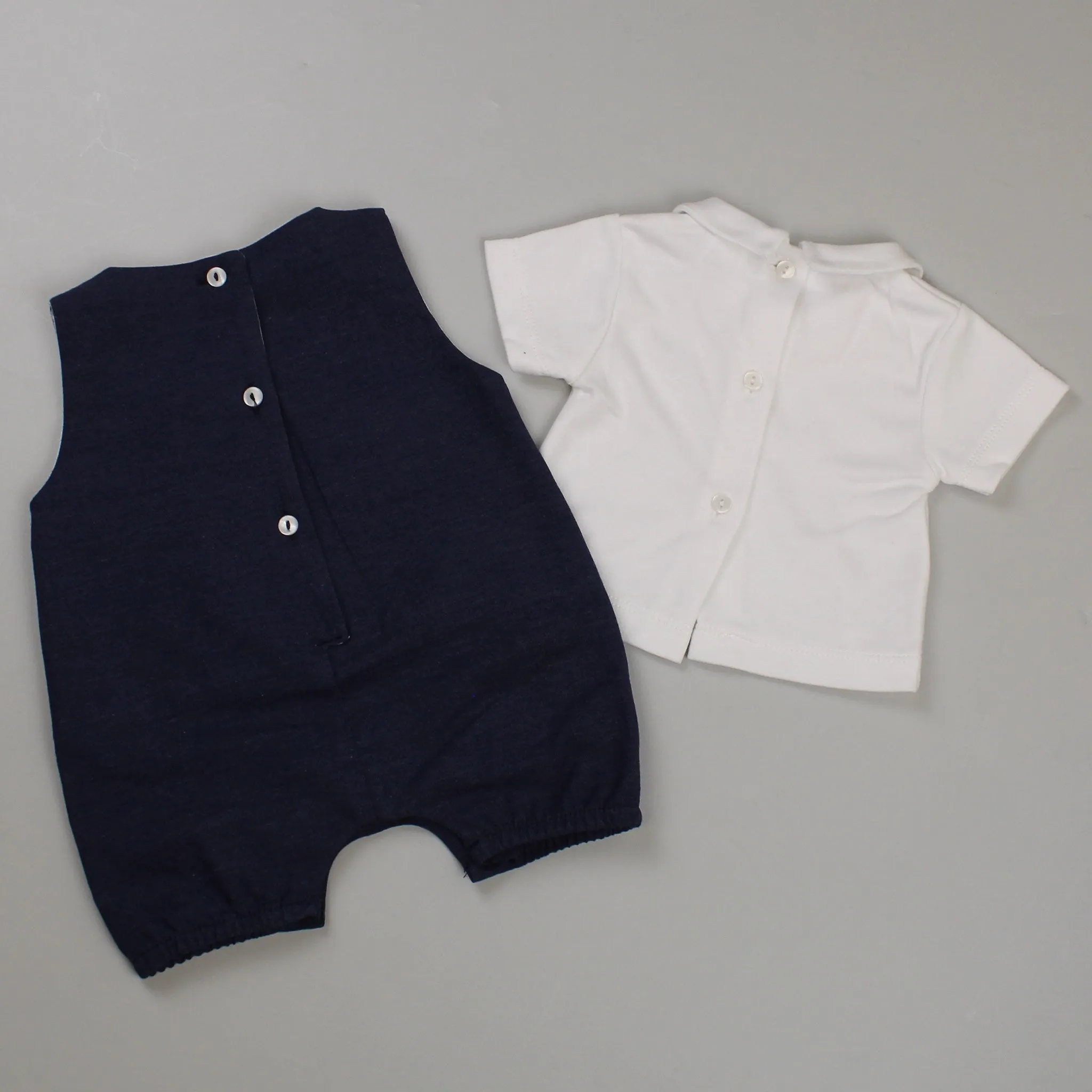 Baby Boys 2 Piece Outfit - Romper and White Shirt - Navy