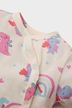 Baby Girl Newborn Dinosaur Printed Comb Long Sleeve Snap Jumpsuit