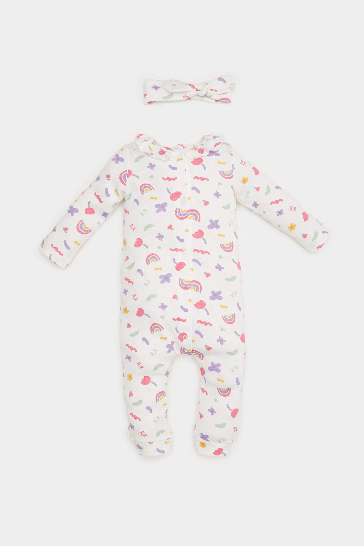 Baby Girl Newborn Rainbow Print Jumpsuit Hair Band 2 Piece Set