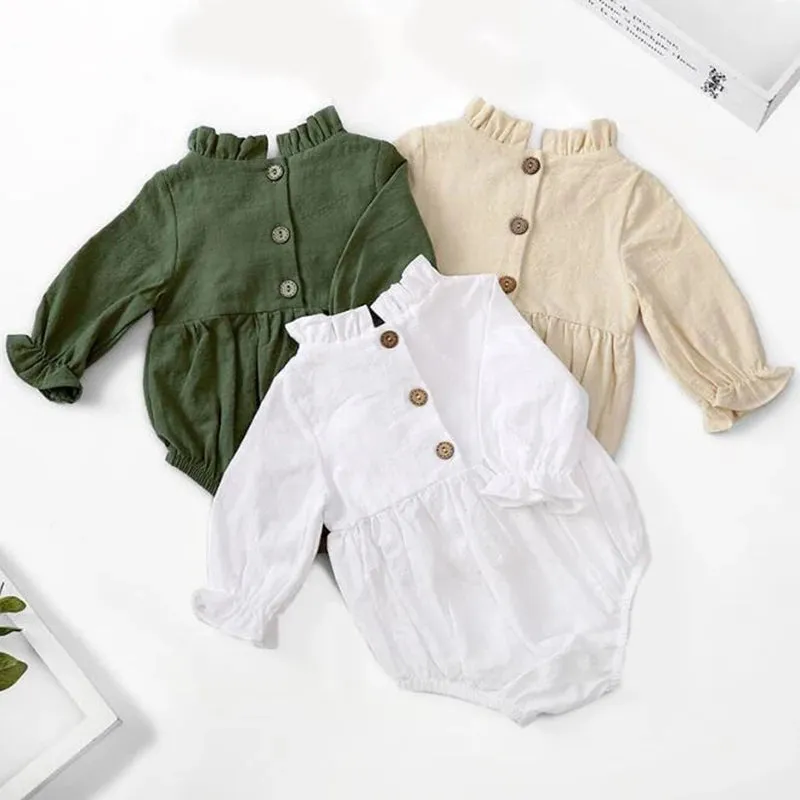 Baby Girls' Long Sleeve Cotton Rompers