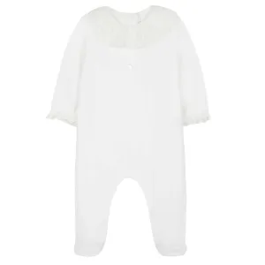 Baby Girls Mother-of-Pearl Sleepsuit with Lace Collar