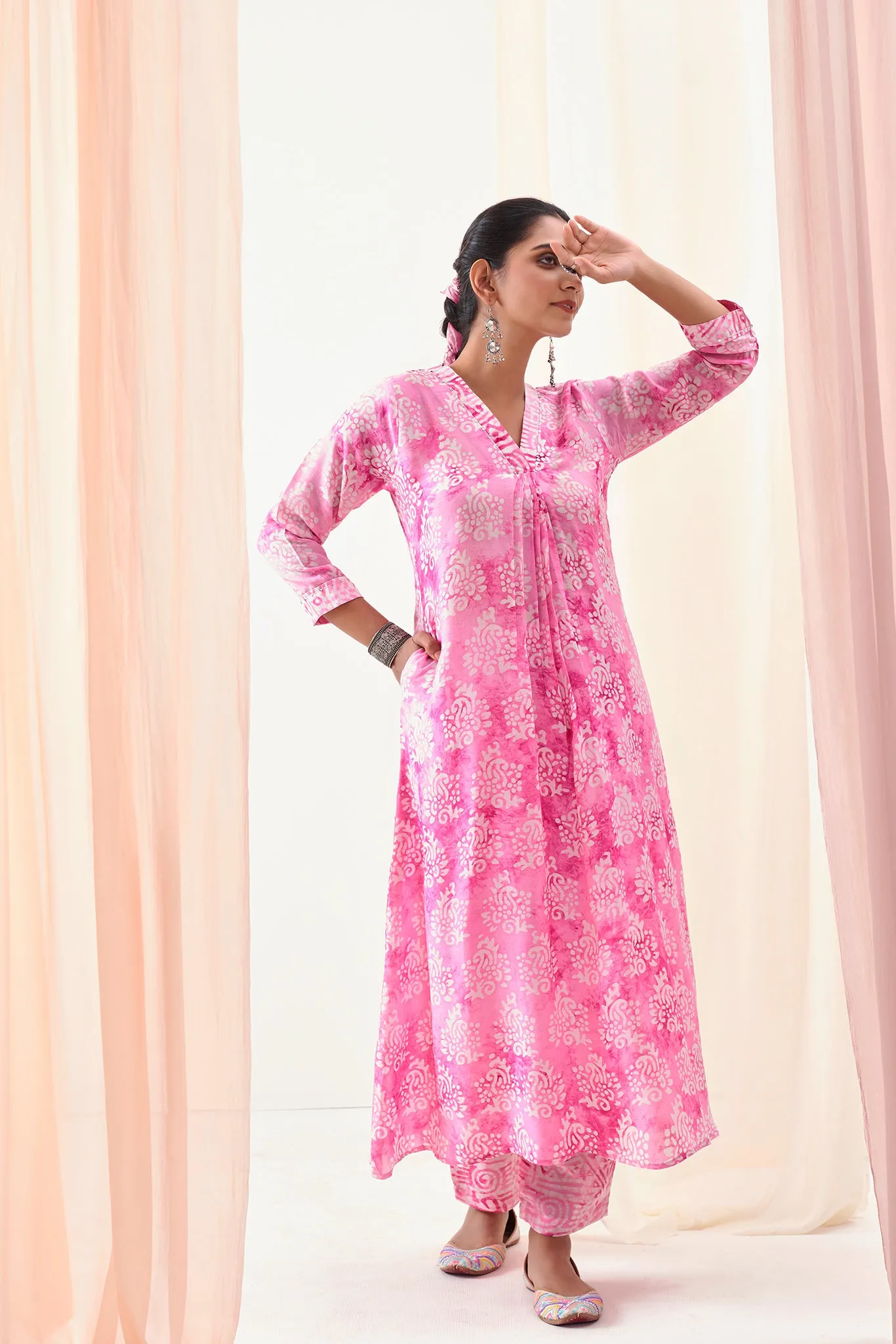 Baby Pink Prizm Print Kurta Set