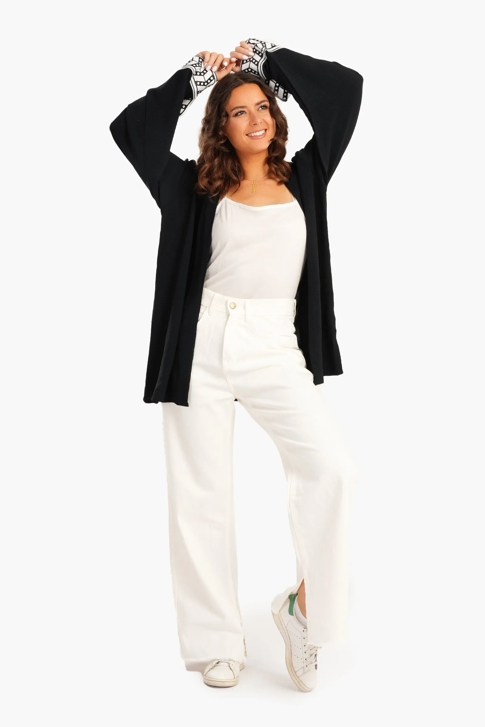 Back Palm Print Kimono - Black