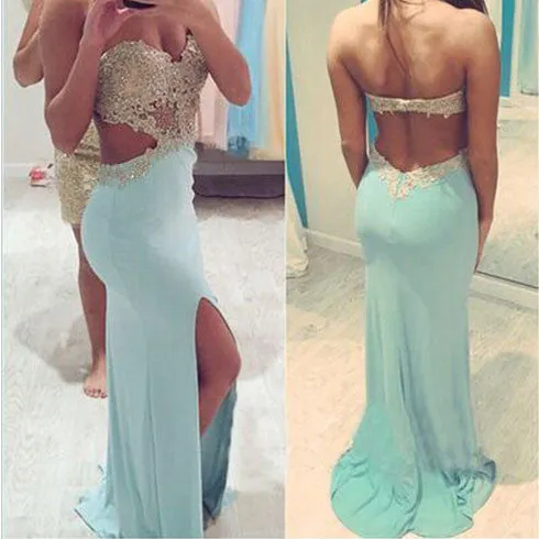 Backless Blue Sexy Mermaid Sweet Heart Long Prom Dresses, BG51150