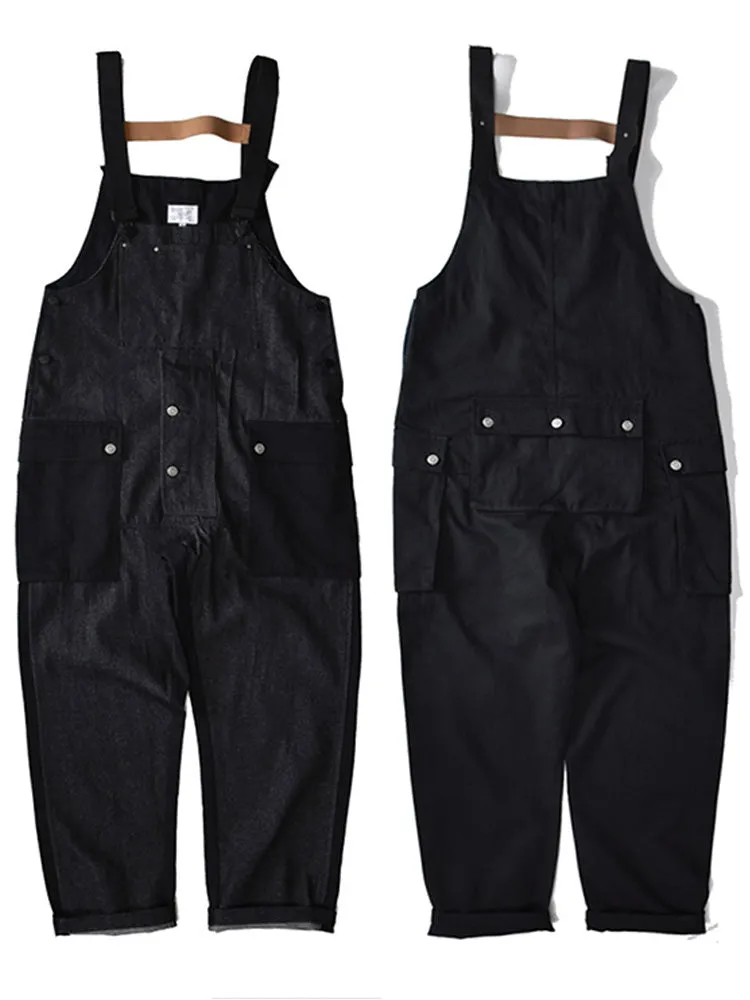 Baggy Denim Overalls with Color Matching Pocket