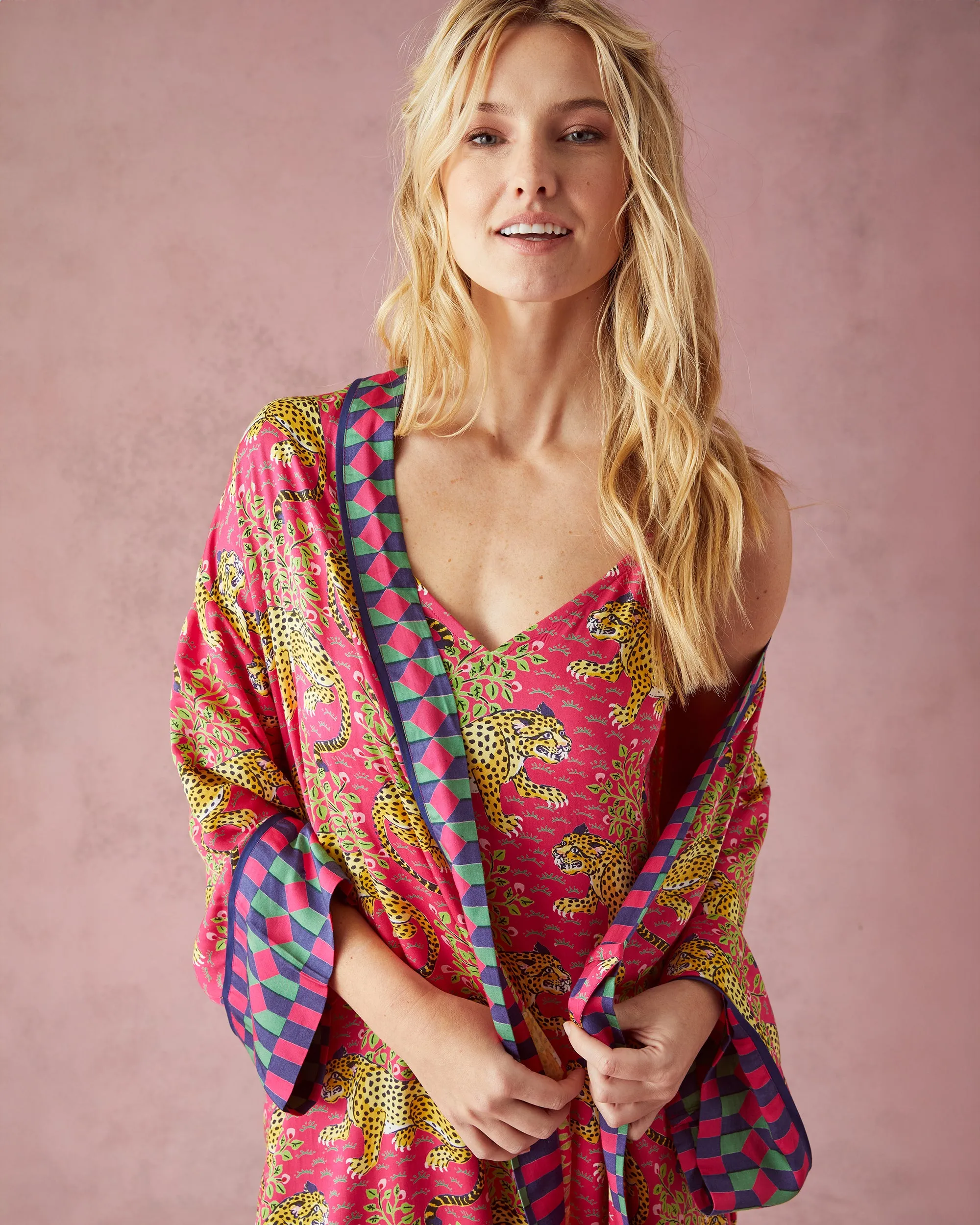 Bagheera - Satin Robe - Hot Pink