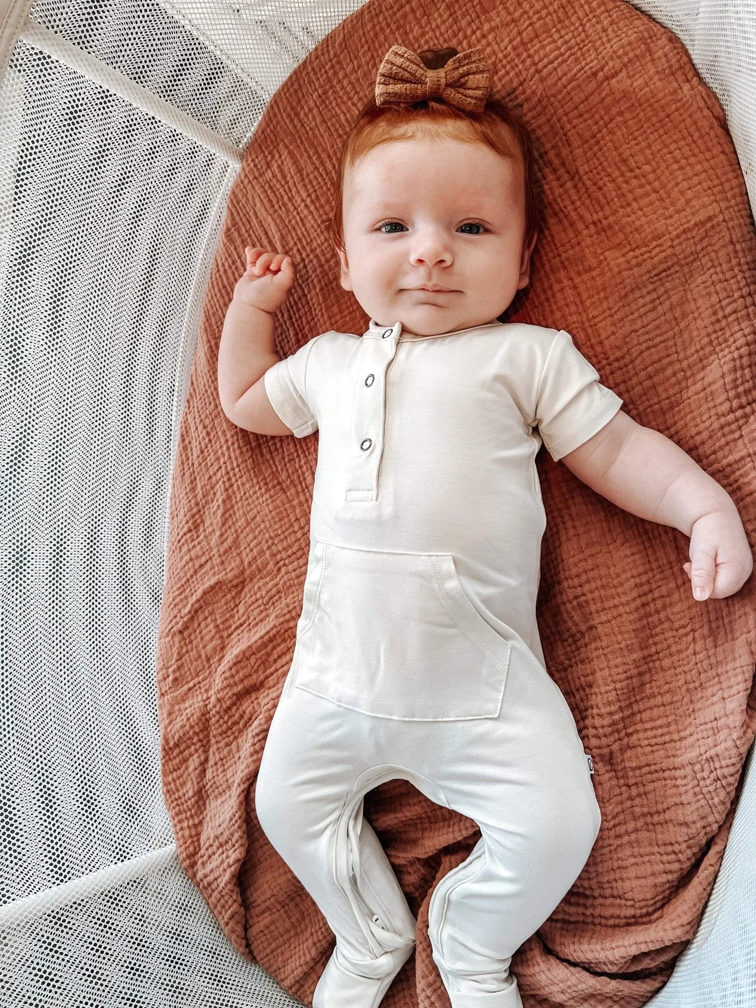 Bamboo Short Sleeve Romper - Cream
