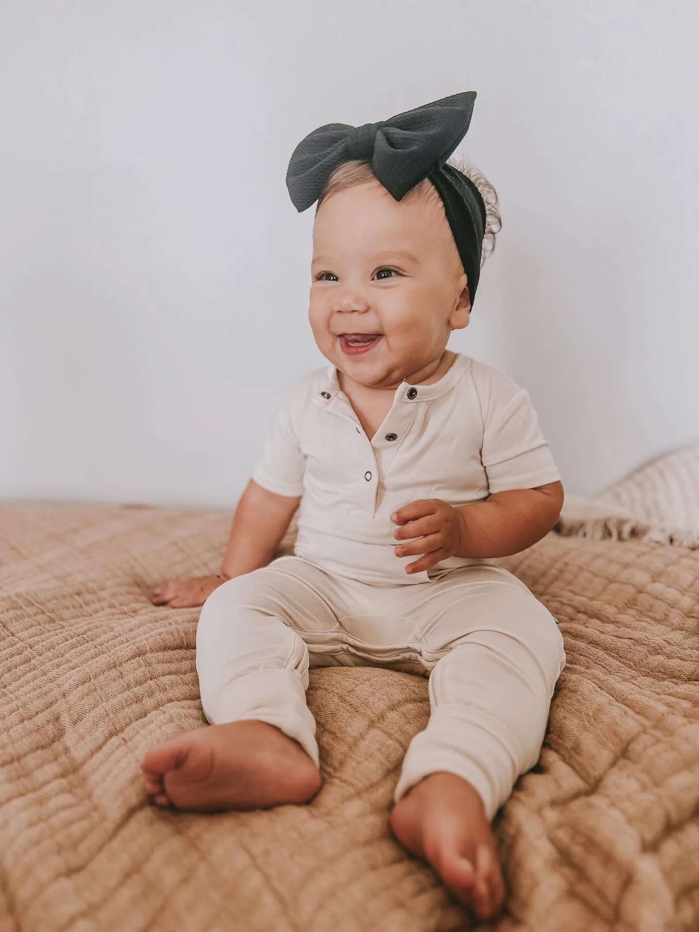Bamboo Short Sleeve Romper - Cream