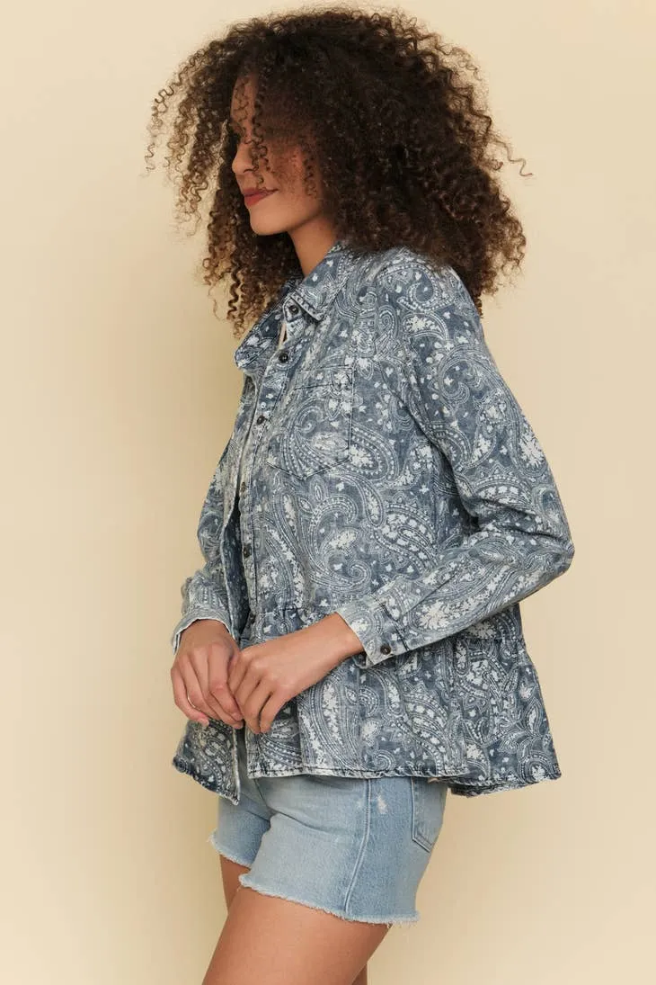 Bandana Denim Ruffled Shirt