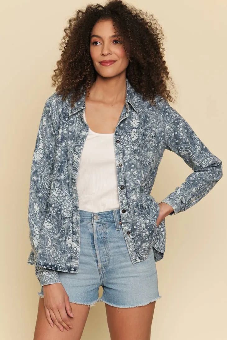 Bandana Denim Ruffled Shirt