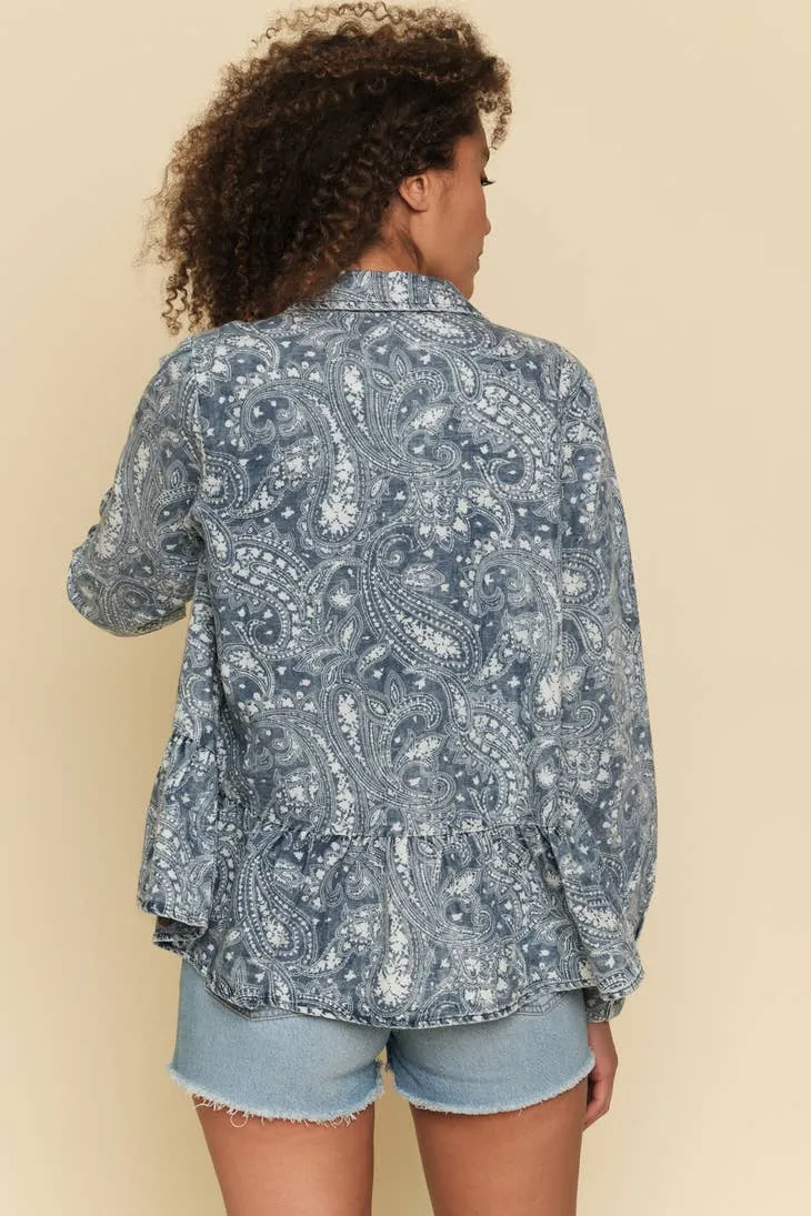 Bandana Denim Ruffled Shirt
