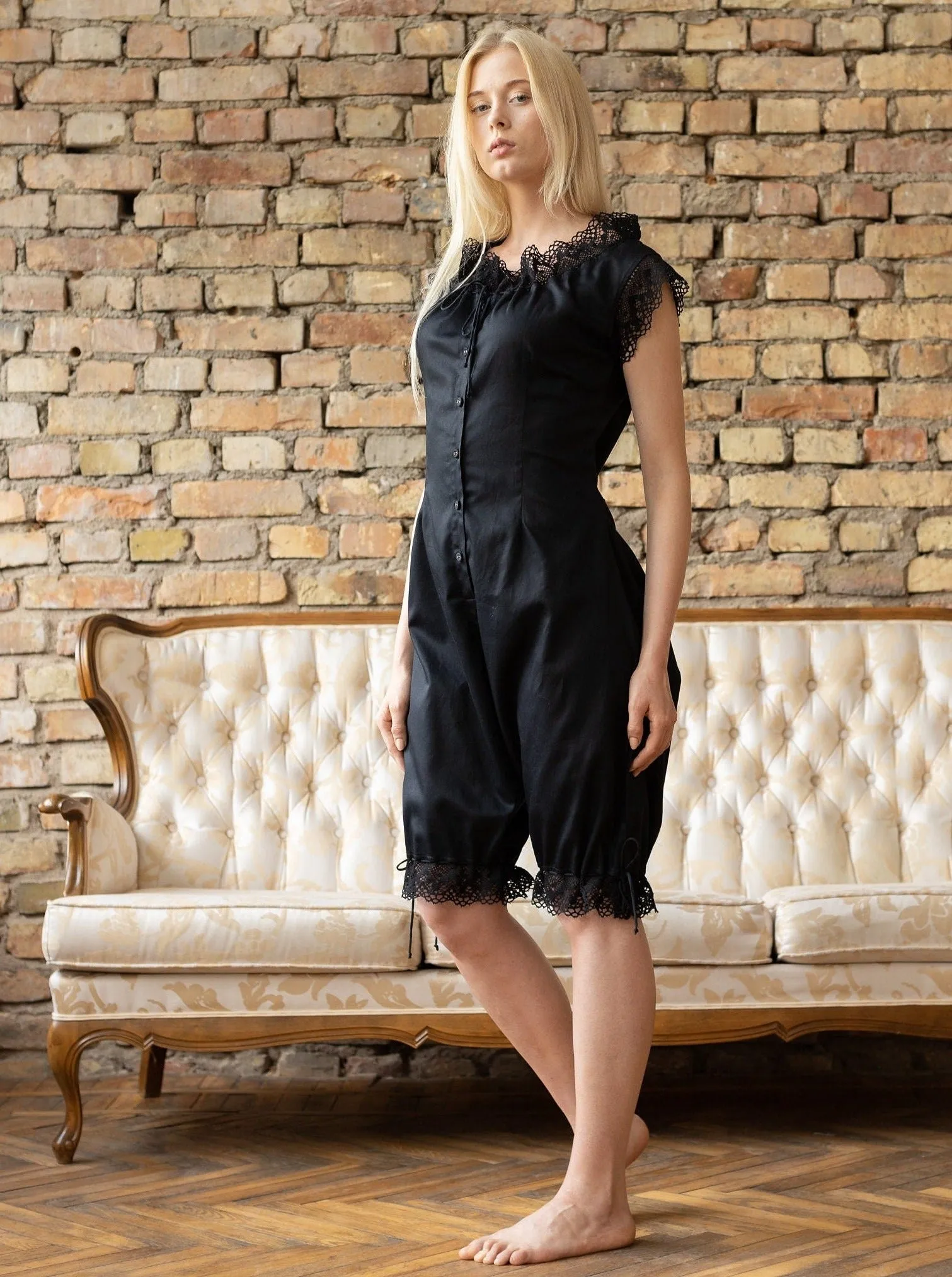 Baroness of the Dawn - Victorian Inspired Onesie in Black Cotton