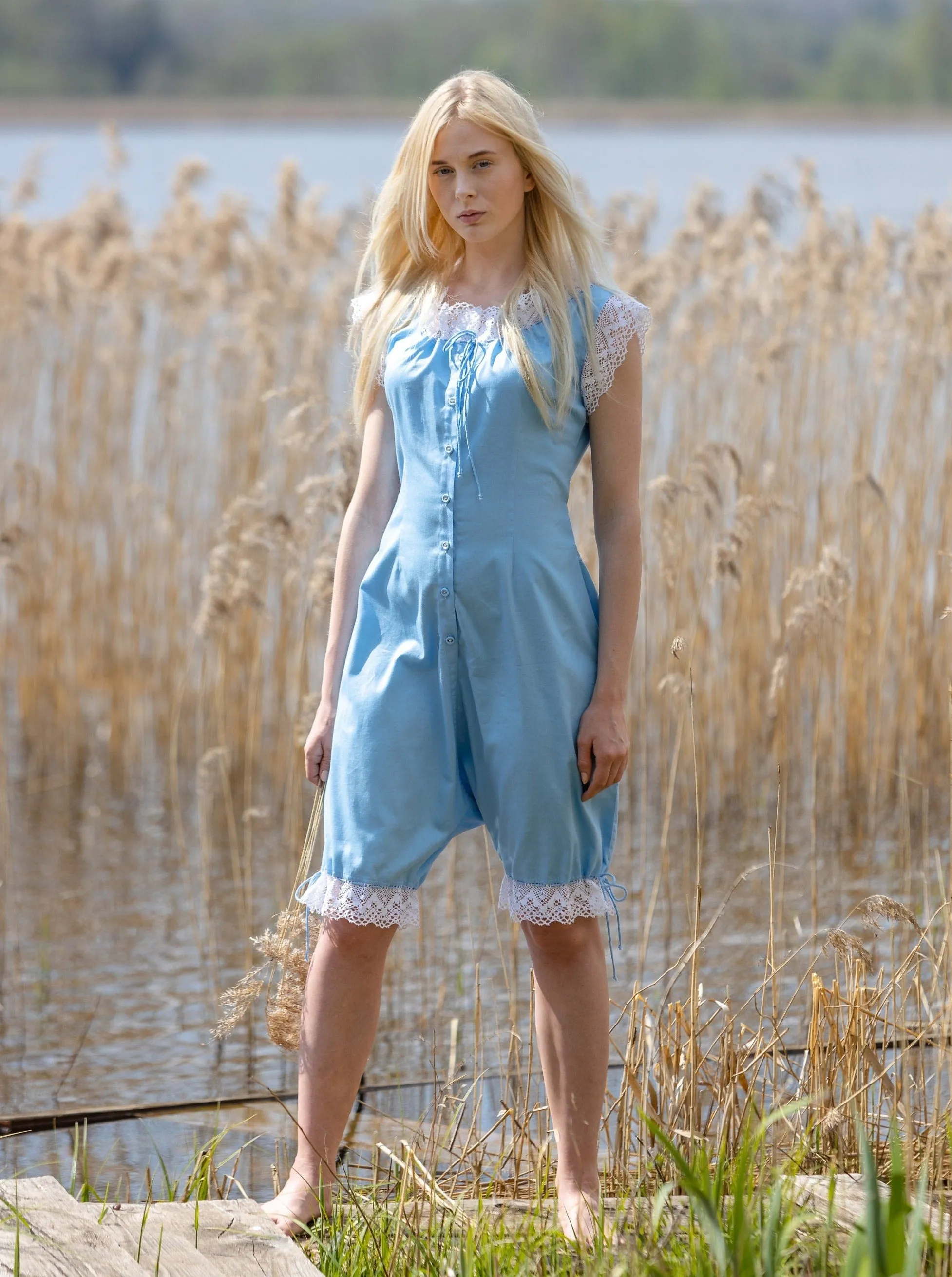 Baroness of the Dawn - Victorian Inspired Onesie in Sky Blue Cotton