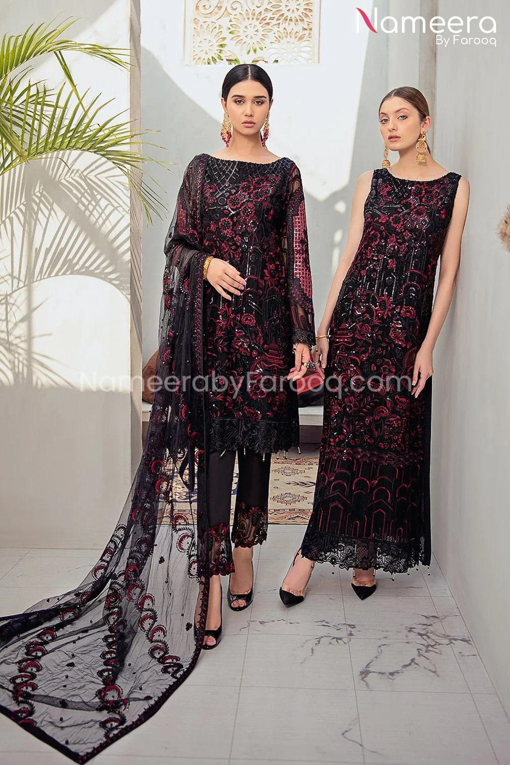 Baroque Pakistani Maxi Dress in Black Color #PF103