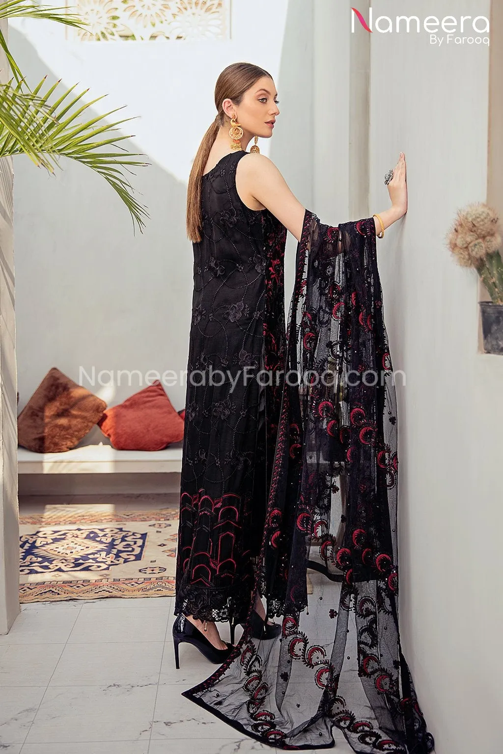 Baroque Pakistani Maxi Dress in Black Color #PF103