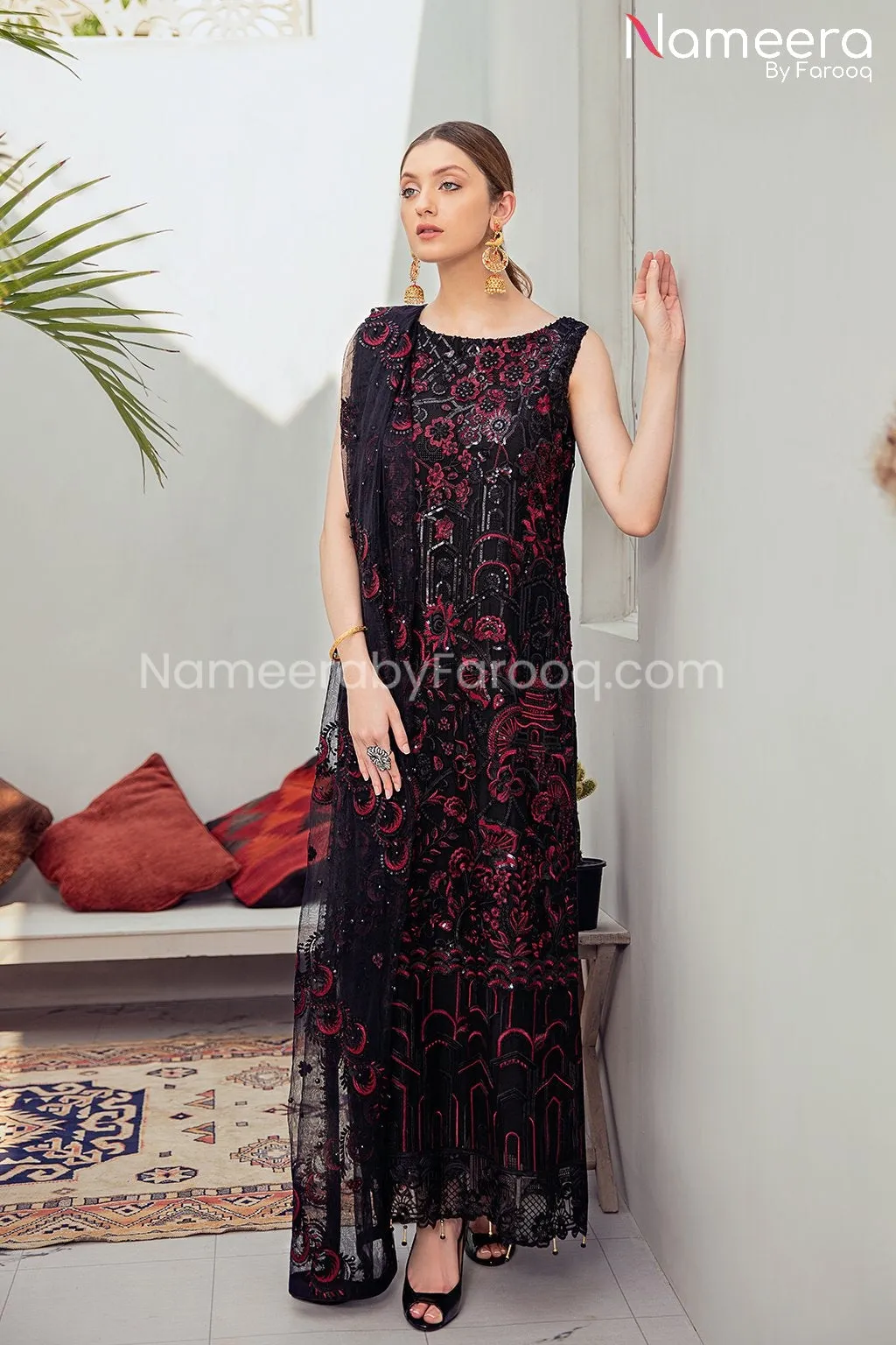 Baroque Pakistani Maxi Dress in Black Color #PF103