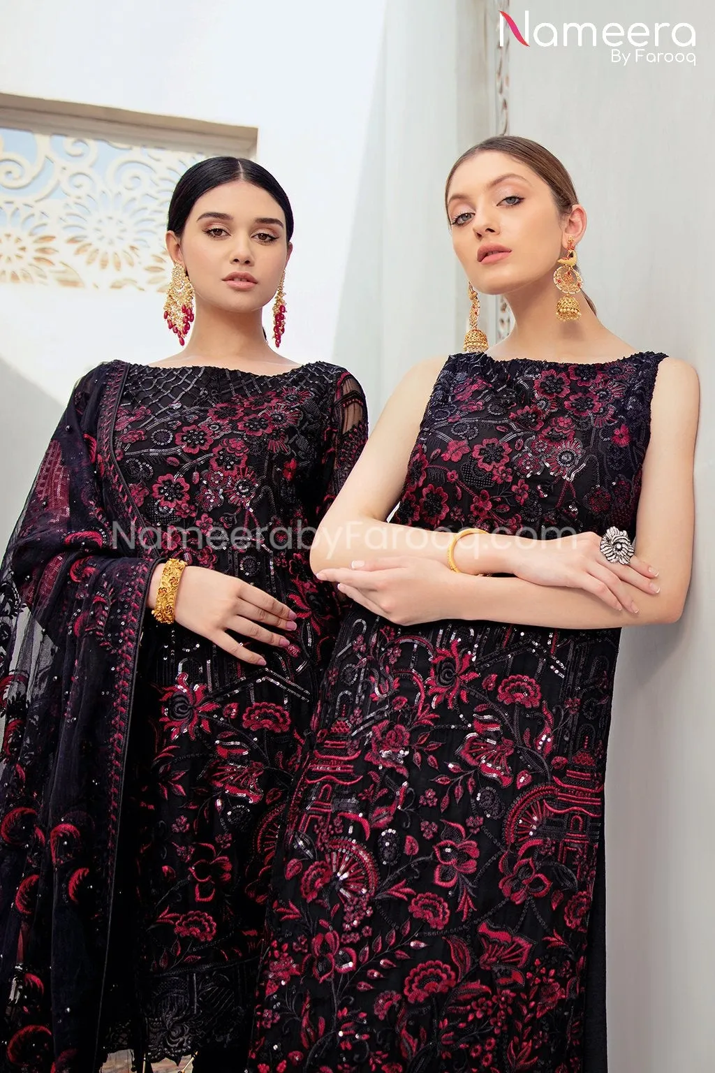Baroque Pakistani Maxi Dress in Black Color #PF103