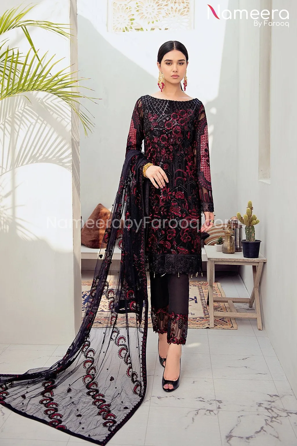 Baroque Pakistani Maxi Dress in Black Color #PF103
