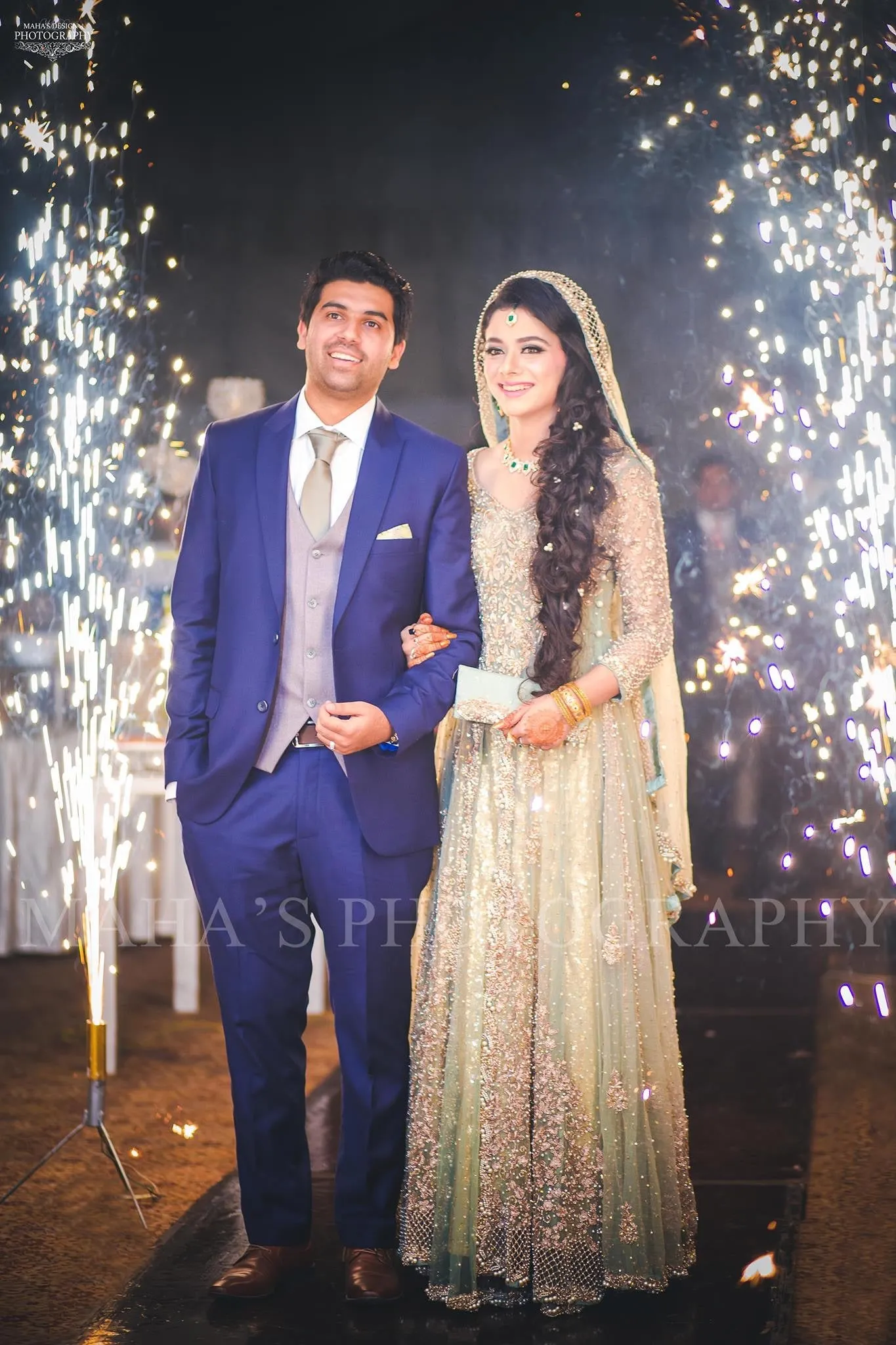 Beautiful bridal maxi in mint green color with dull gold and silver color Model#W 1193