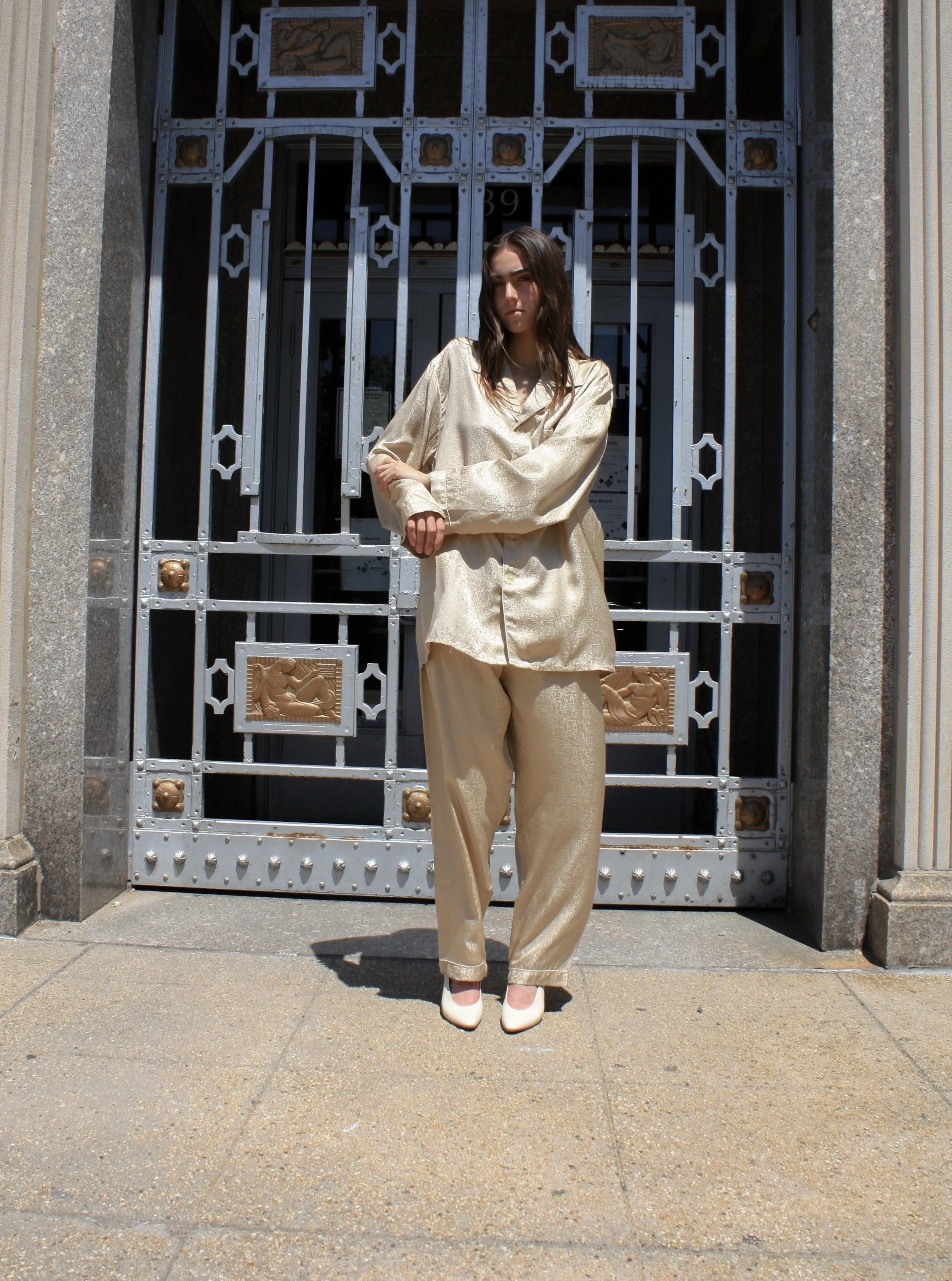 Beige Silk Pajama Set