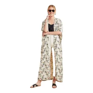 Bel Kazan Sadie Duster Ivory Floral Boho Longline Flower Women's O/S Kimono
